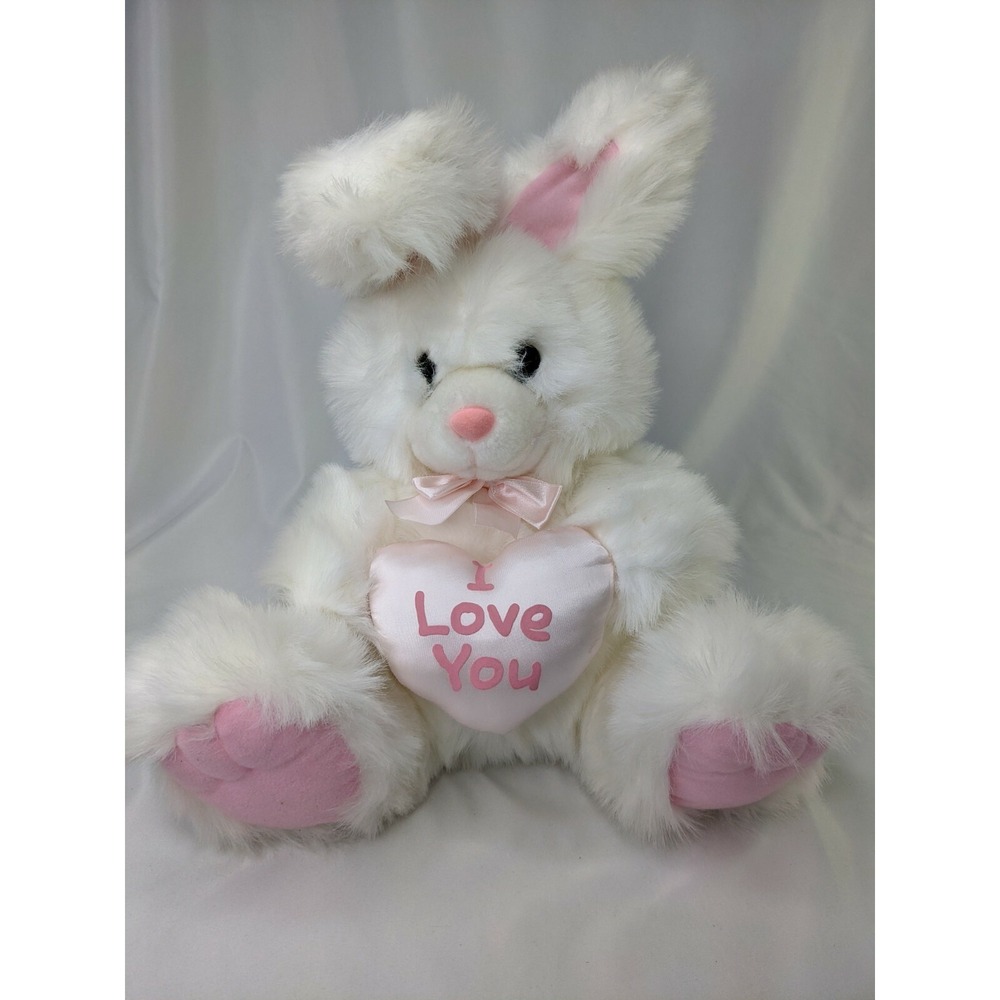 Heartwarmers White Rabbit Plush Love You‎ Pink Heart 12" Carlton Cards Stuffed